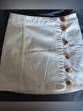 Free People White Mini Skirt with Tortoiseshell Buttons
